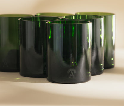 Set of 6 Green Glasses and Green Jug