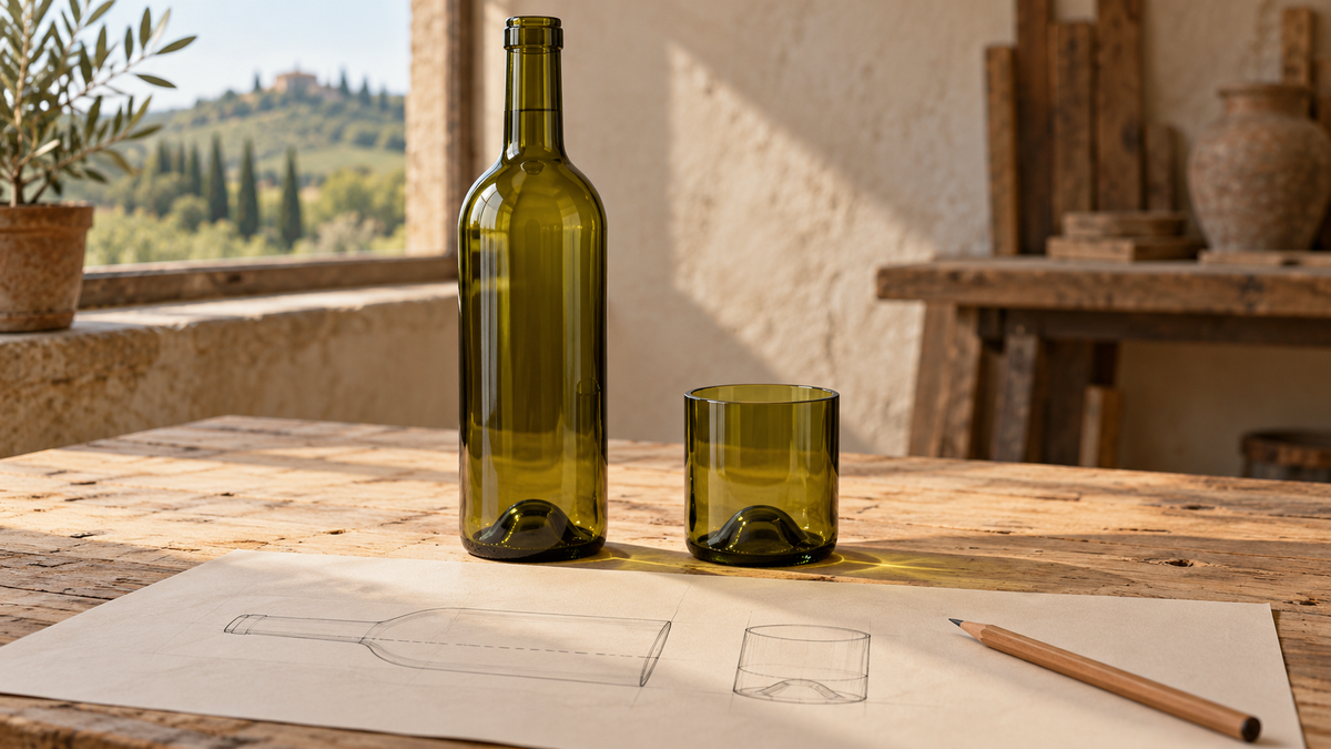 Bicchiere da bottiglia di vino riciclata