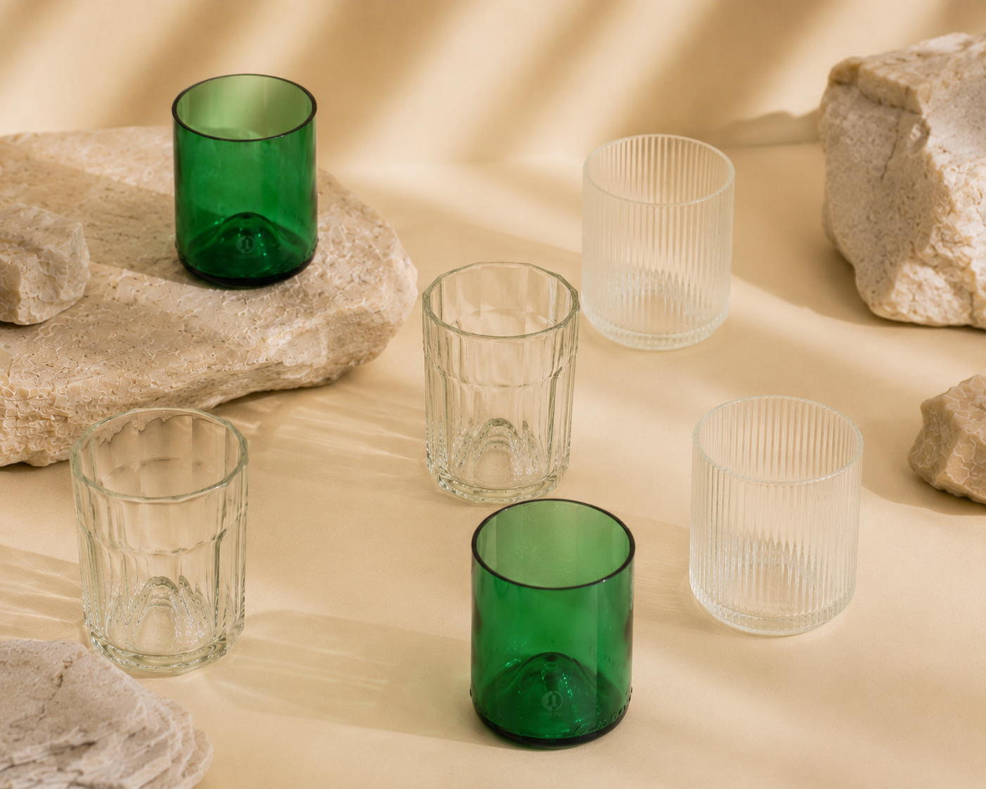 Set di 6 Bicchieri 2 Verdi Smeraldo 2 Rigati 2 Squadrati  | Limited Edition