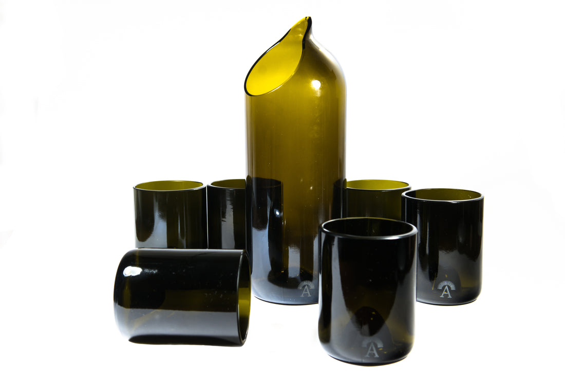 Set of 6 Black Glasses and Black Jug