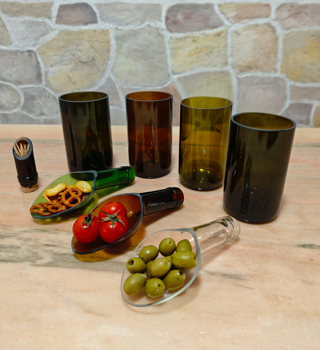 Cocktail Party Collection | 3 Finger Food Spoons, 1 Toothpick Holder, and a Set of 6 Cocktail Glasses