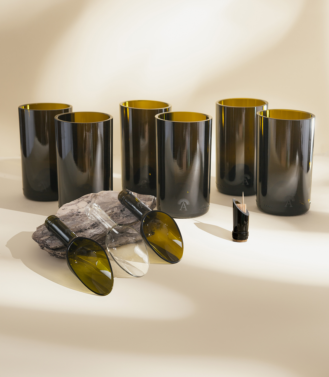 Cocktail Party Collection | 3 Finger Food Spoons, 1 Toothpick Holder, and a Set of 6 Cocktail Glasses