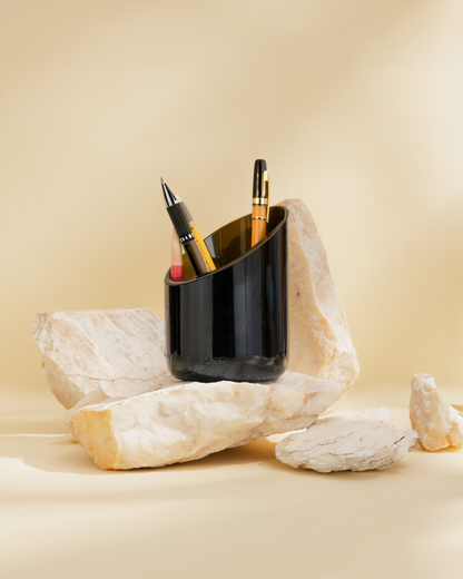 Pen holder made from recycled glass from wine bottle