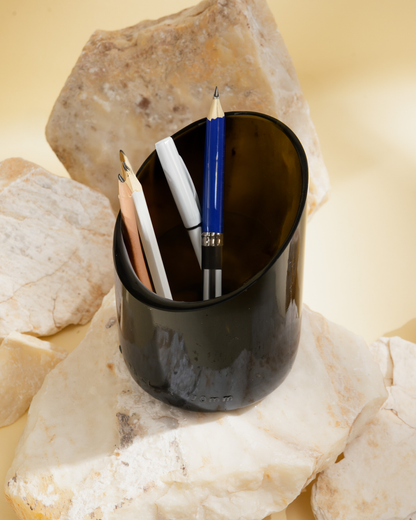 Pen holder made from recycled glass from wine bottle